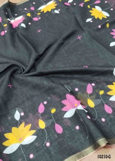 Yazhini -10210-G Black Color Trendy Linen Cotton Saree CM1477625 (LR1D)
