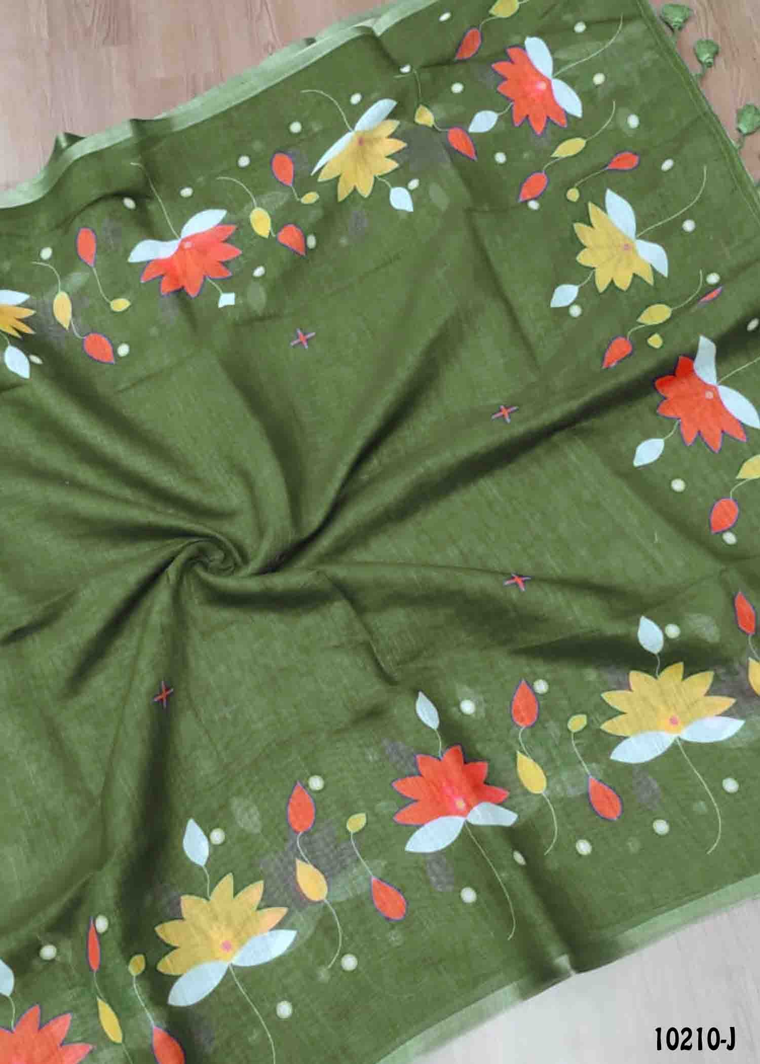 Yazhini -10210-J Green Color Trendy Linen Cotton Saree CM1477625 (LR1D)