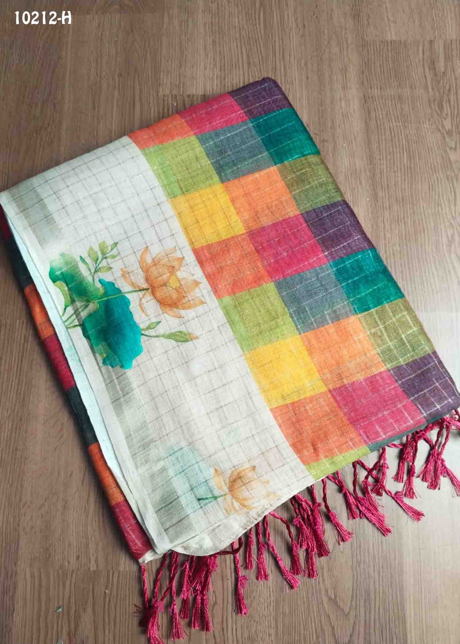 Akshara - 10212-H Multi Color Trendy Linen Cotton Saree CM1476325 (LR1B)