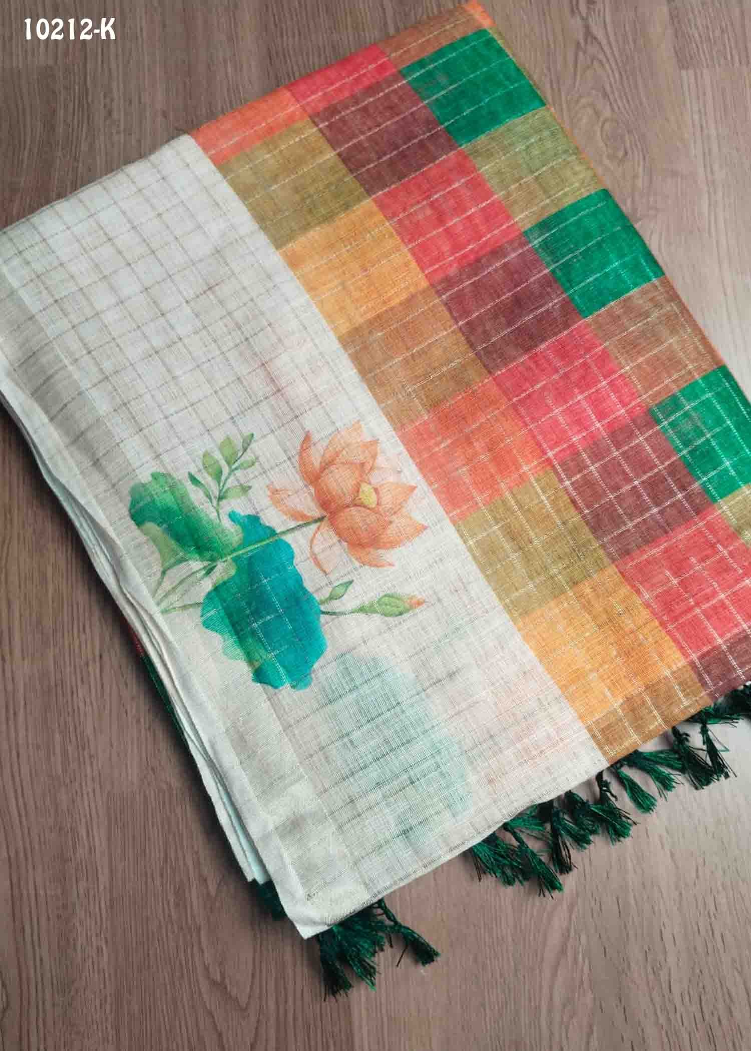 Akshara - 10212-K Multi Color Trendy Linen Cotton Saree CM1476325 (LR1B)