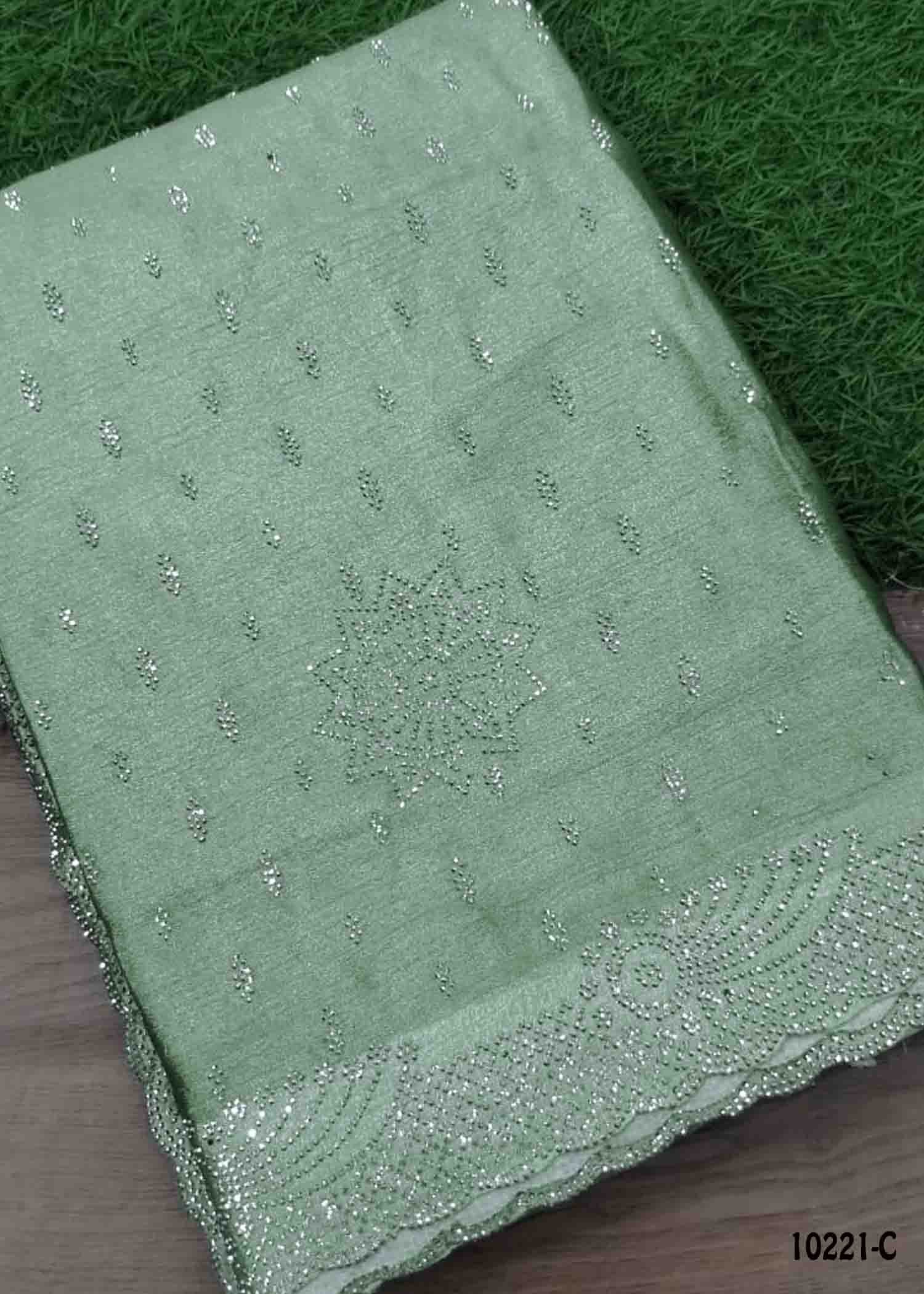 Dakshayani - 10221-C SageGreen Color Trendy Shimmer Chiffon Saree CM1473228 (LR2D)