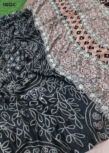 Oviya - 10222-C  Black Color Ajrakh Print Chiffon Saree CM1475502 (LR2D)