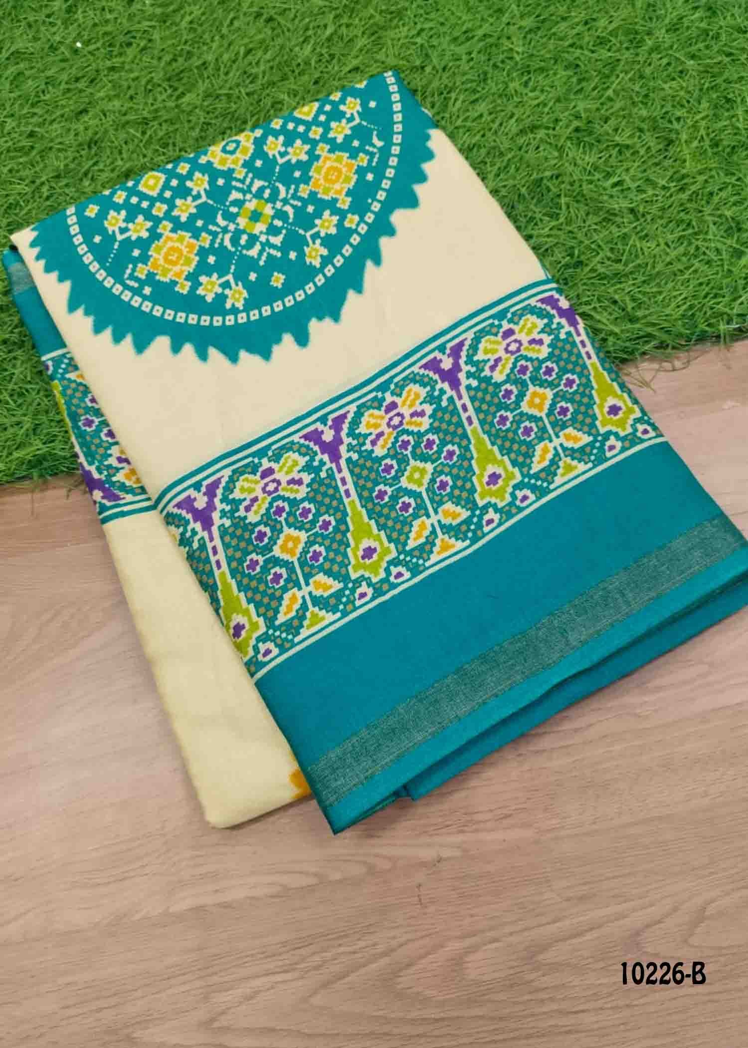 Rithanya -10226-B Tan With SkyBlue Color Kalamkari Print Mixed Cotton Saree CM1480333 (LR3B)