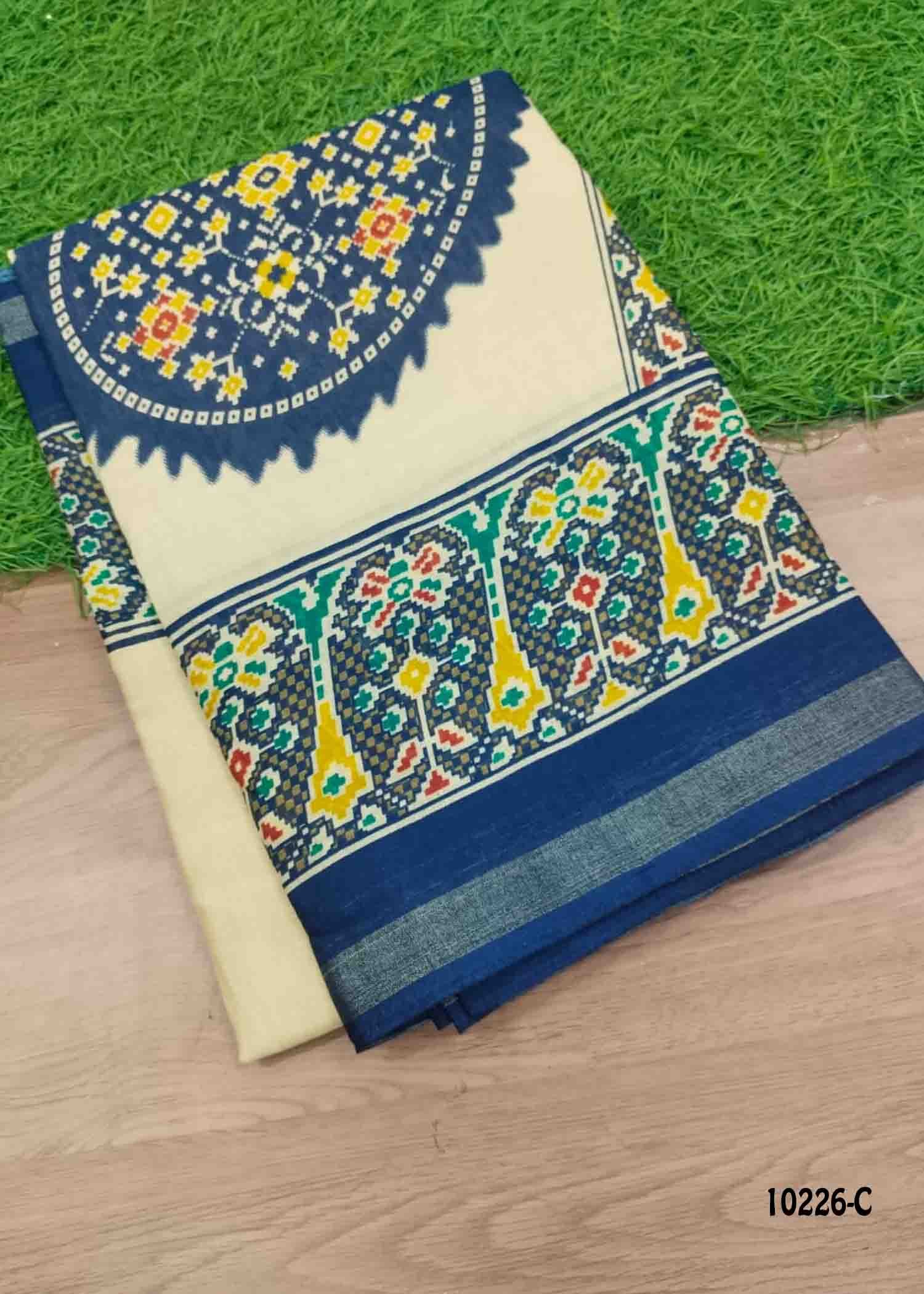 Rithanya -10226-C Tan With NavyBlue Color Kalamkari Print Mixed Cotton Saree CM1480333 (LR3B)