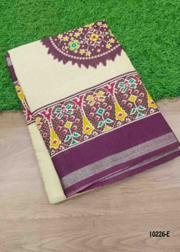 Rithanya -10226-E  Tan With Purple Color Kalamkari Print Mixed Cotton Saree CM1480333 (LR3B)