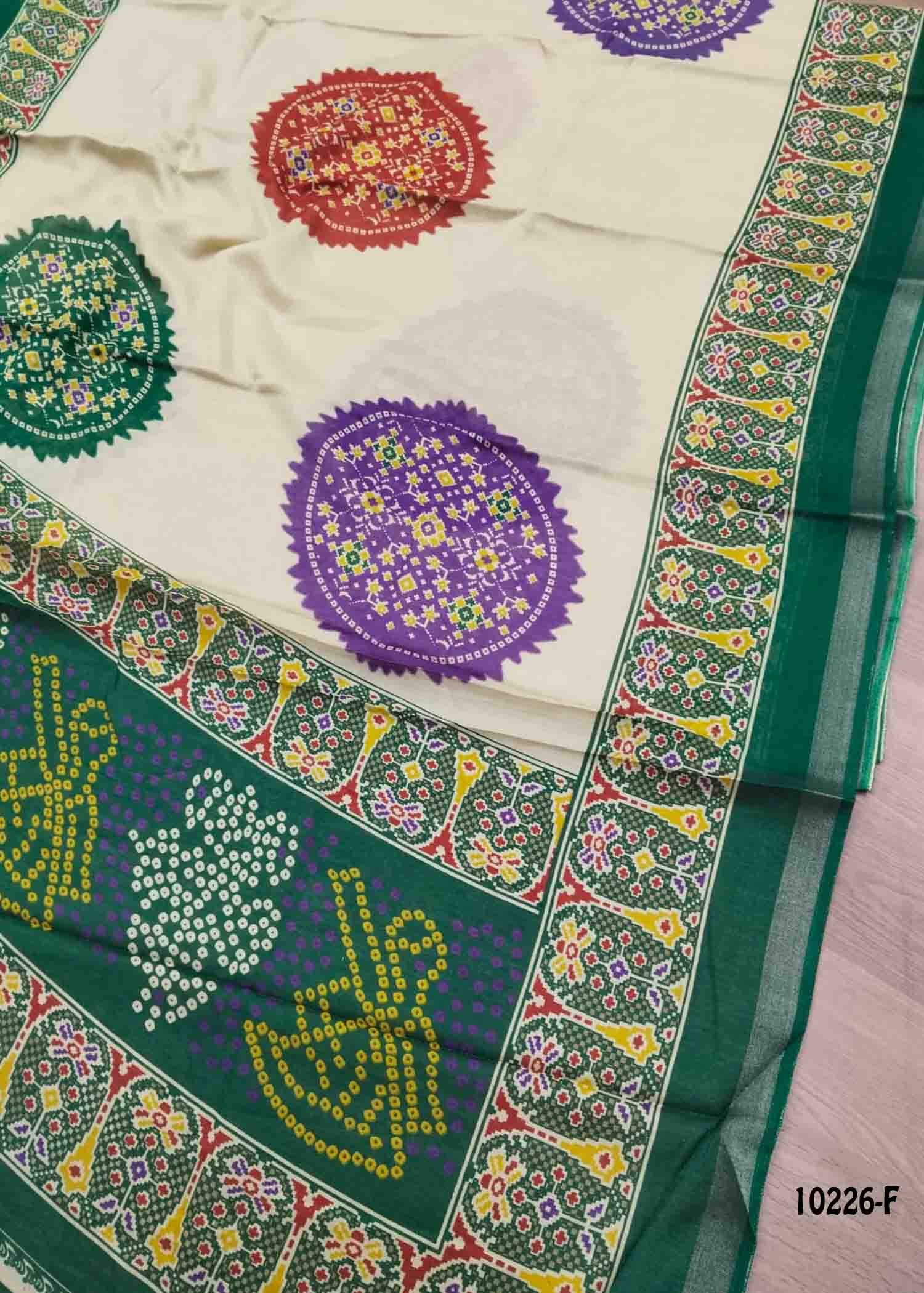 Rithanya -10226-F Tan With Green Color Kalamkari Print Mixed Cotton Saree CM1480333 (LR3B)