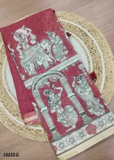 Deepika -10232-G  HibiscusRed Color Trendy Linen Saree CM1477634 (LR3D)