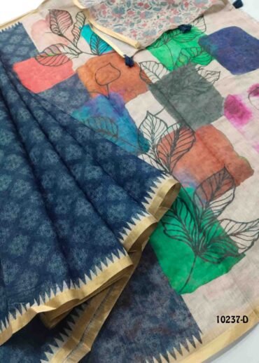 Srileela -10237-D Navy Blue Color Trendy Linen Cotton Saree CM1477641 (LR4D)