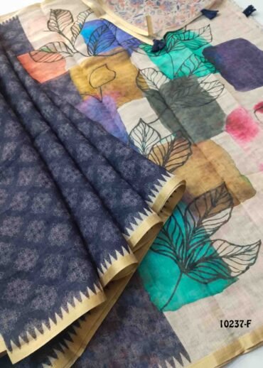 Srileela -10237-F ink Blue  Color Trendy Linen Cotton Saree CM1477641 (LR4D)