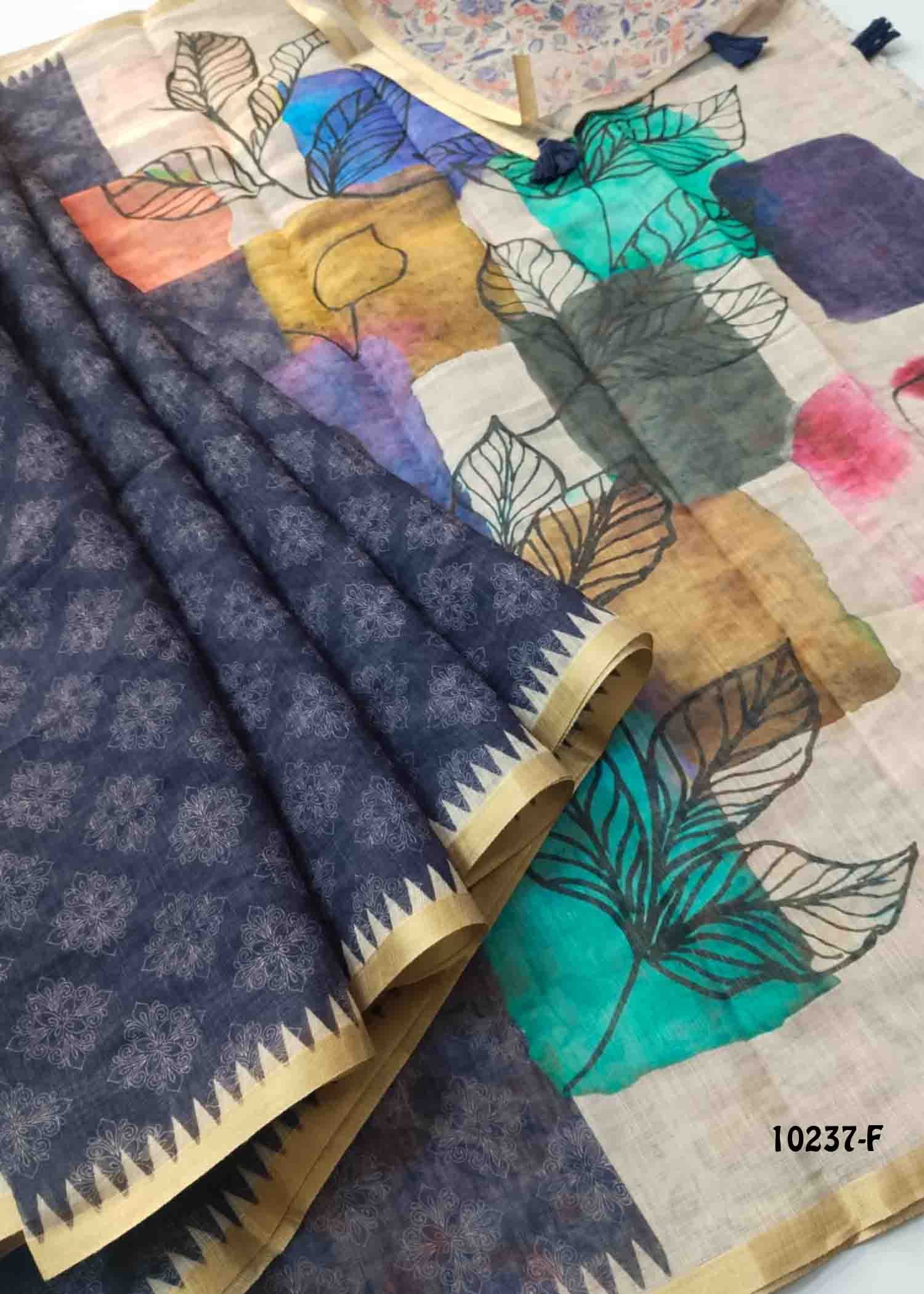 Srileela -10237-F ink Blue Color Trendy Linen Cotton Saree CM1477641 (LR4D)