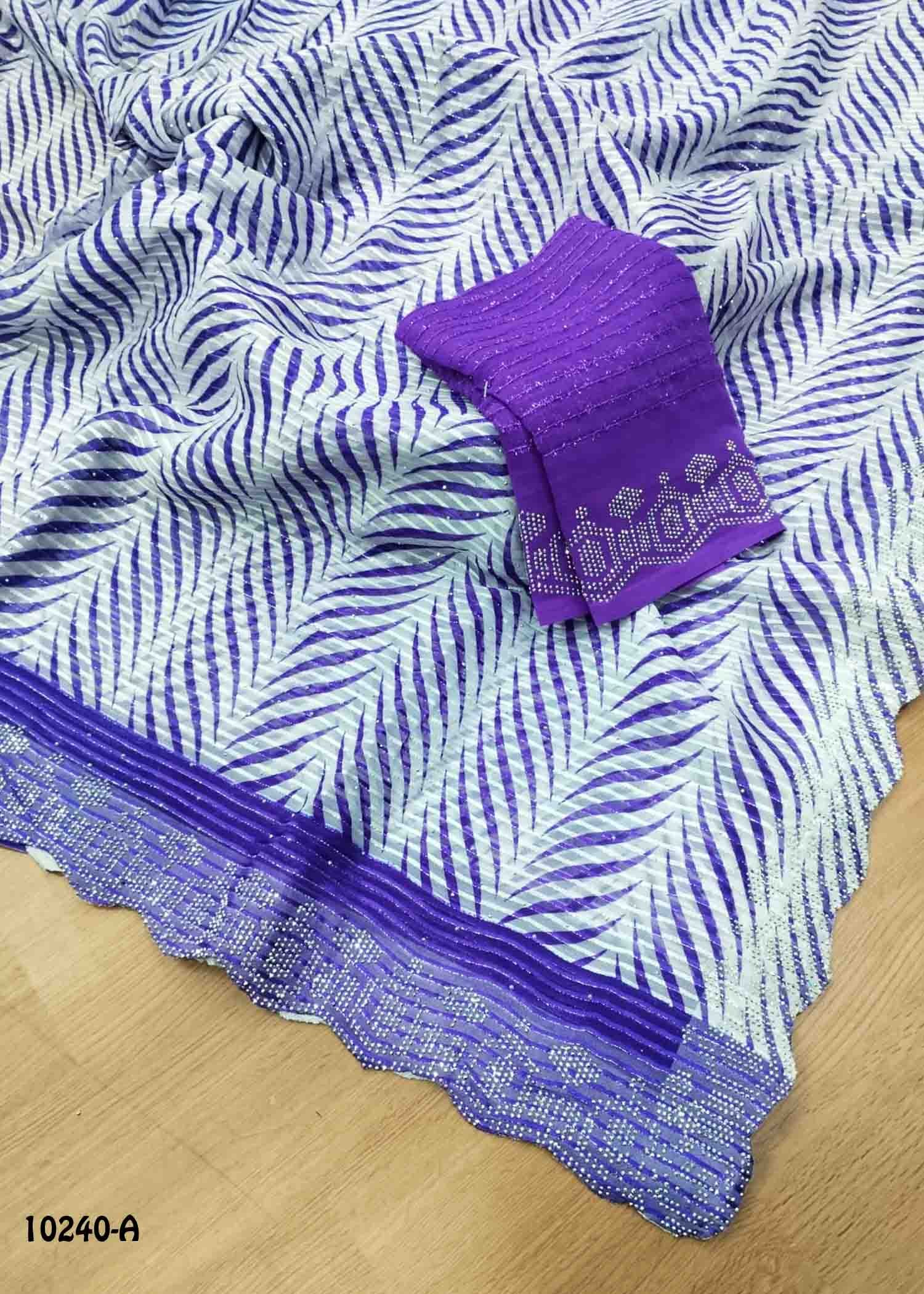 Aradhya -10240-A Halfwhite With Lavender Color Trendy Georgette Saree CM1472513 (LR3D)