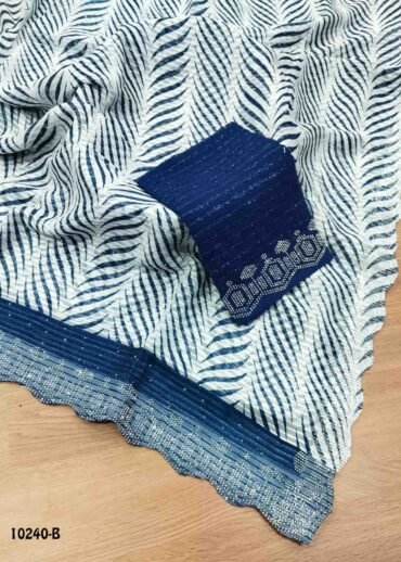 Aradhya -10240-B  Halfwhite With NavyBlue  Color Trendy Georgette Saree CM1472513 (LR3D)