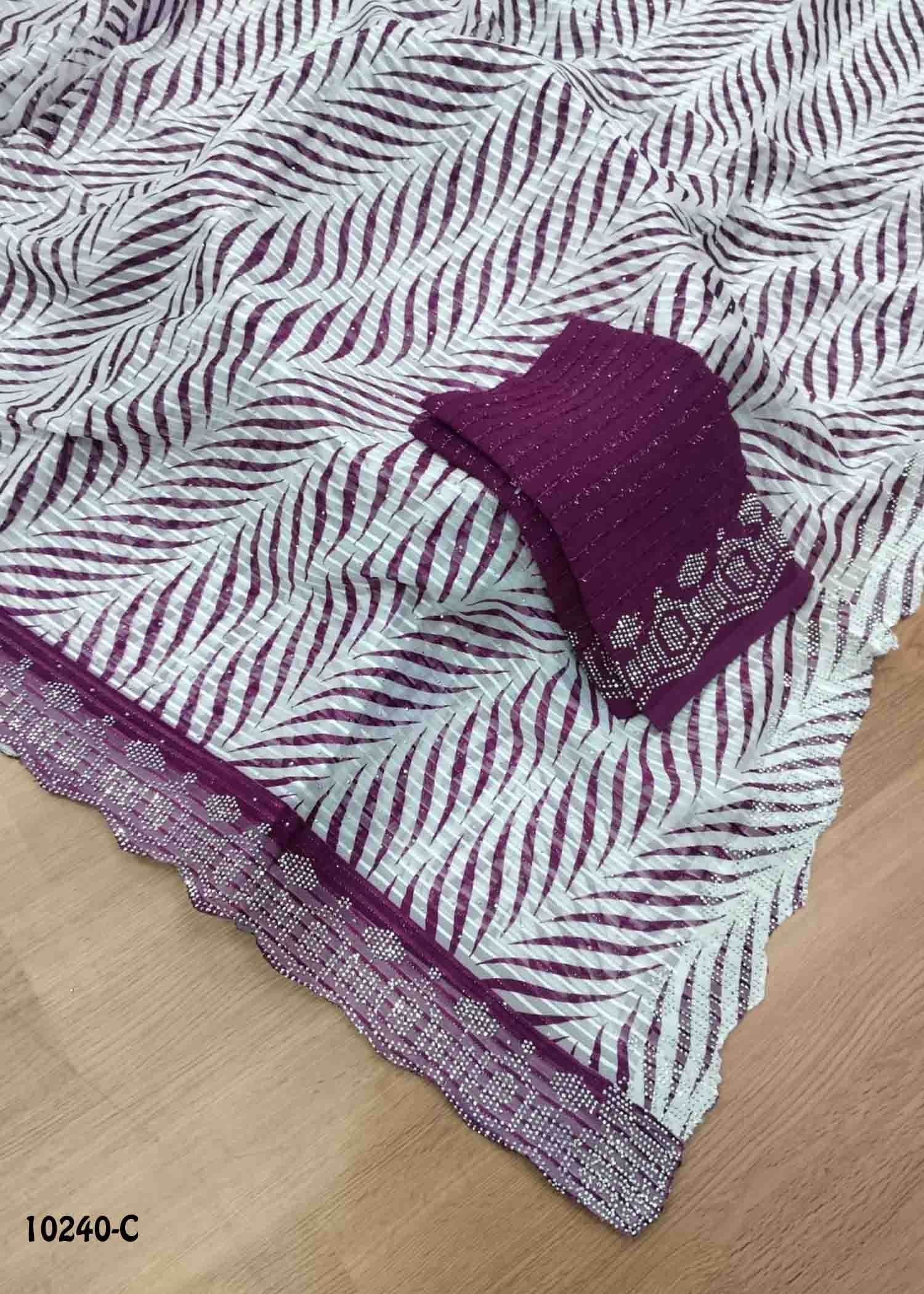 Aradhya -10240-C Halfwhite With Purple Color Trendy Georgette Saree CM1472513 (LR3D)