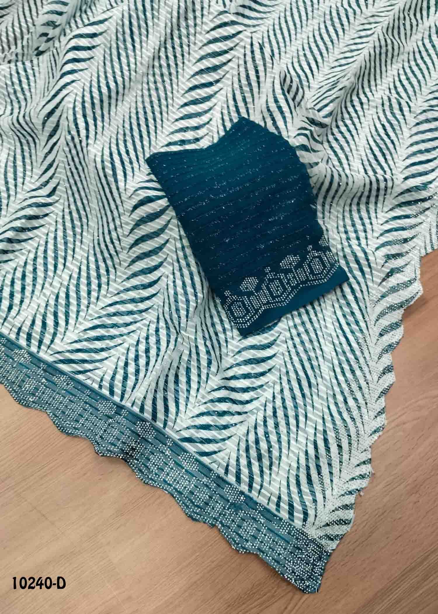 Aradhya -10240-D Halfwhite With PeacockBlue Color Trendy Georgette Saree CM1472513 (LR3D)