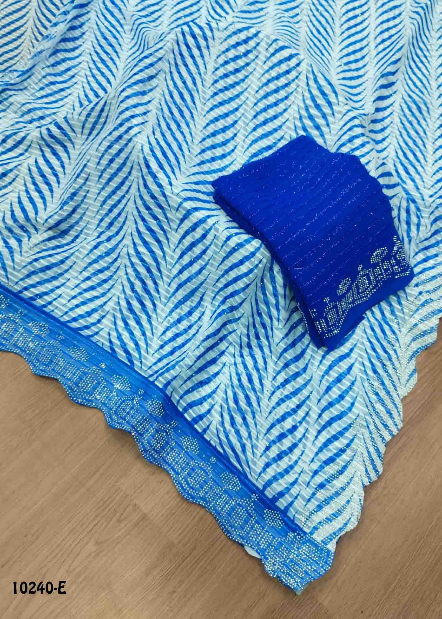 Aradhya -10240-E Halfwhite With Blue Color Trendy Georgette Saree CM1472513 (LR3D)