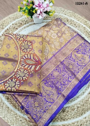 Vanshika -10241-A  Copper Gold With Violet Color Tissue Banaras Silk Saree CM1472513 (LR4D)