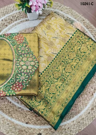 Vanshika -10241-C  Copper Gold With Green Color Tissue Banaras Silk Saree CM1472513 (LR4D)