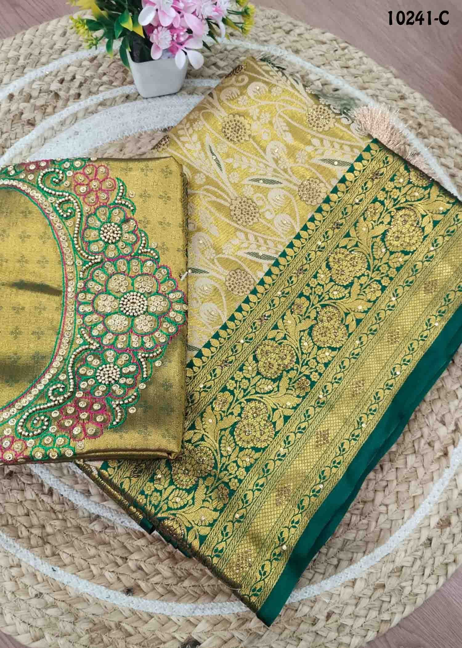 Vanshika -10241-C Copper Gold With Green Color Tissue Banaras Silk Saree CM1472513 (LR4D)
