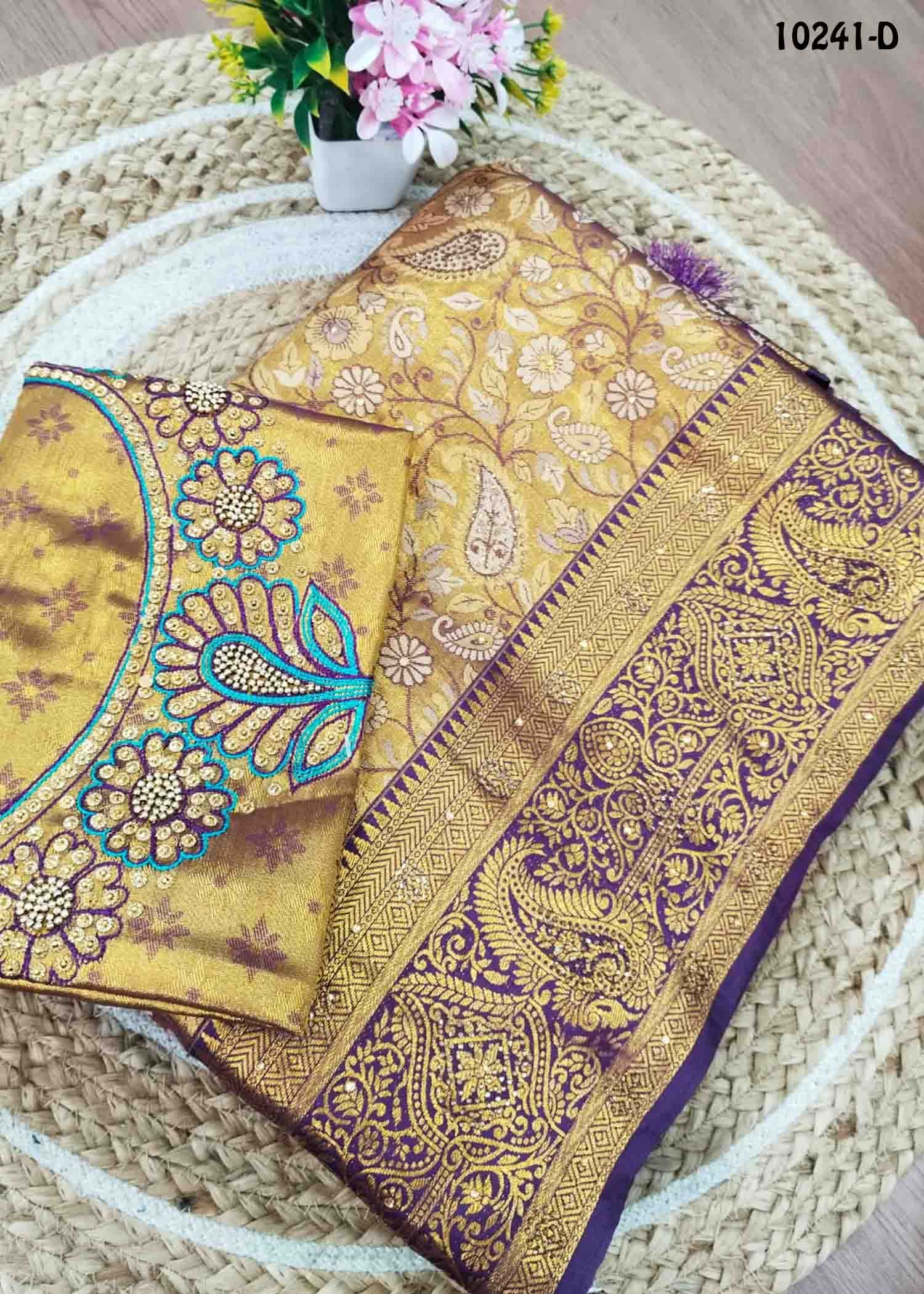 Vanshika -10241-D Copper Gold With Purple Color Tissue Banaras Silk Saree CM1472513 (LR4D)