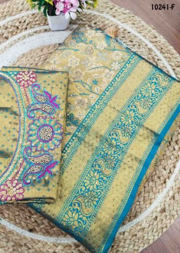 Vanshika -10241-F  Copper Gold With SkyBlue Color Tissue Banaras Silk Saree CM1472513 (LR4D)