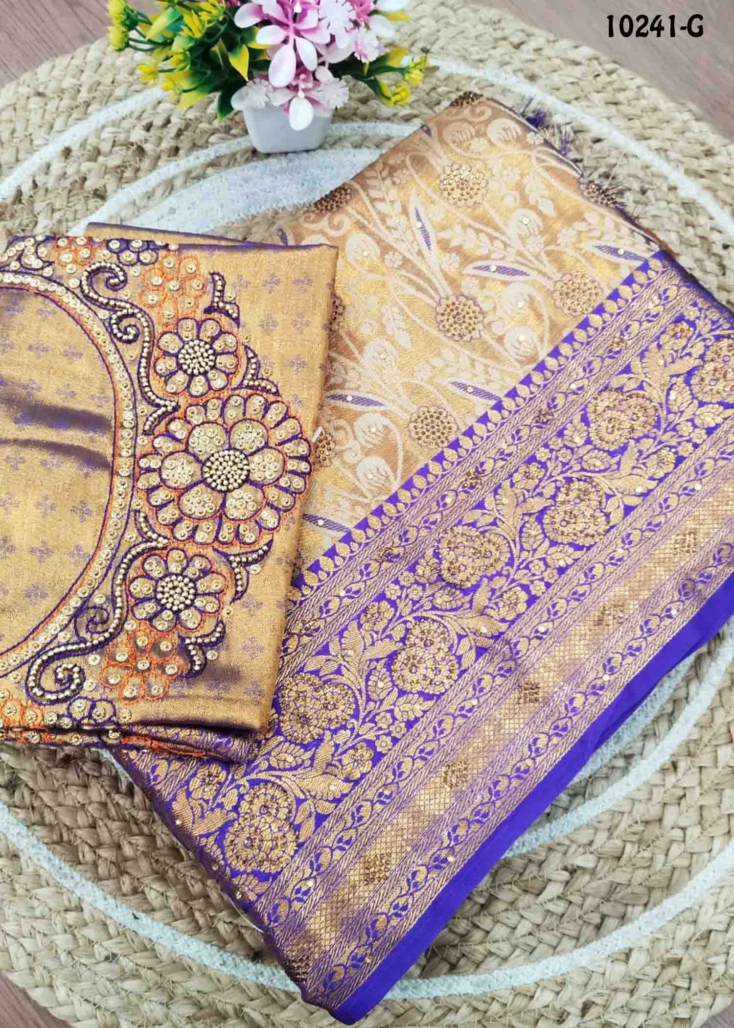 Vanshika -10241-G Copper Gold With Violet Color Tissue Banaras Silk Saree CM1472513 (LR4D)