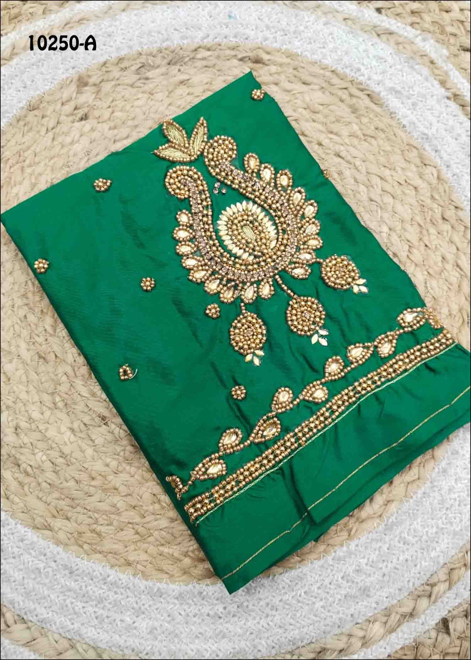 Thilaha -10250-A Bottle Green Color Silk Cotton Aari Work Blouse Material CM1485042 (LR4B)