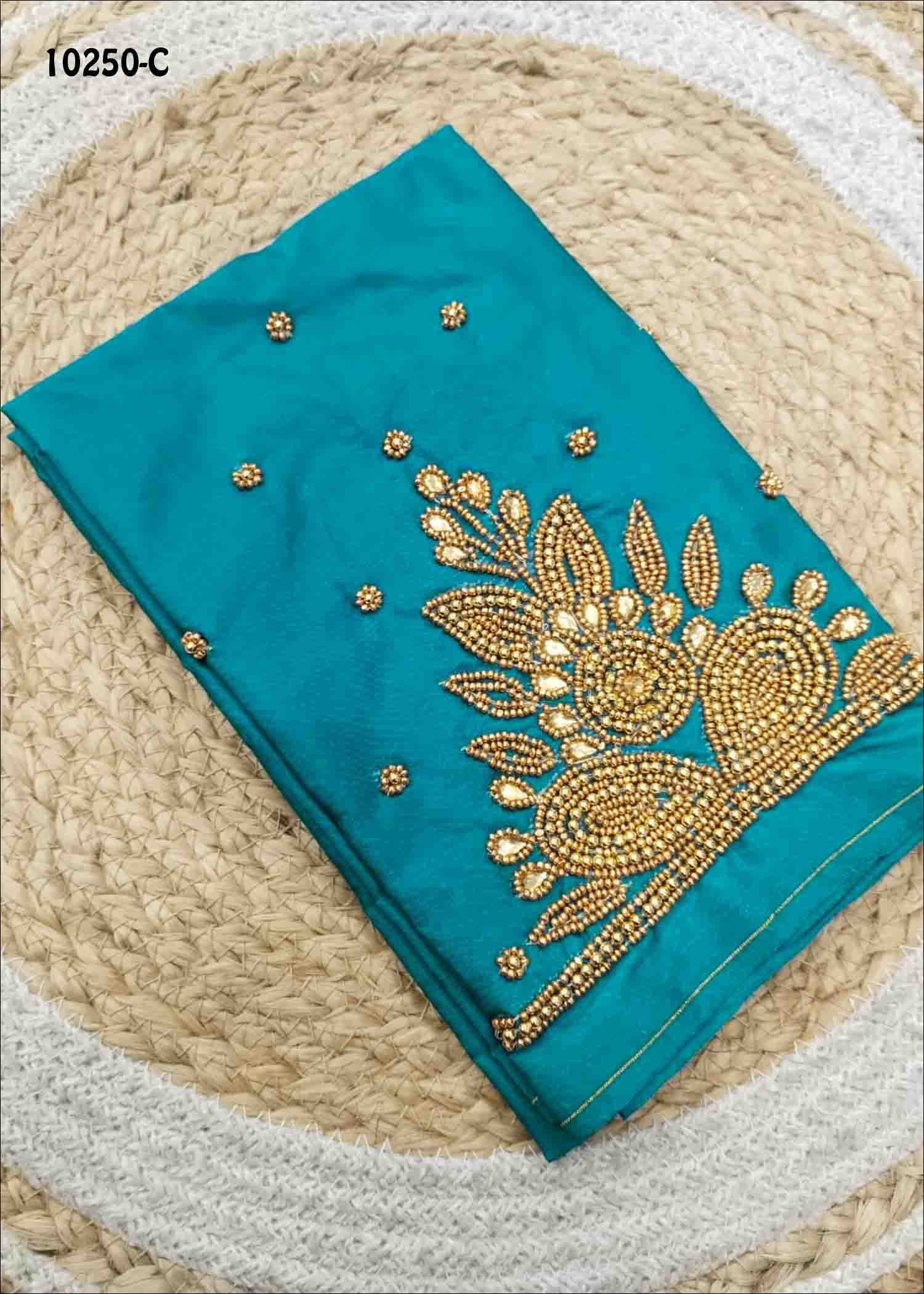 Thilaha -10250-C Peacock Blue Color Silk Cotton Aari Work Blouse Material CM1485042 (LR4B)