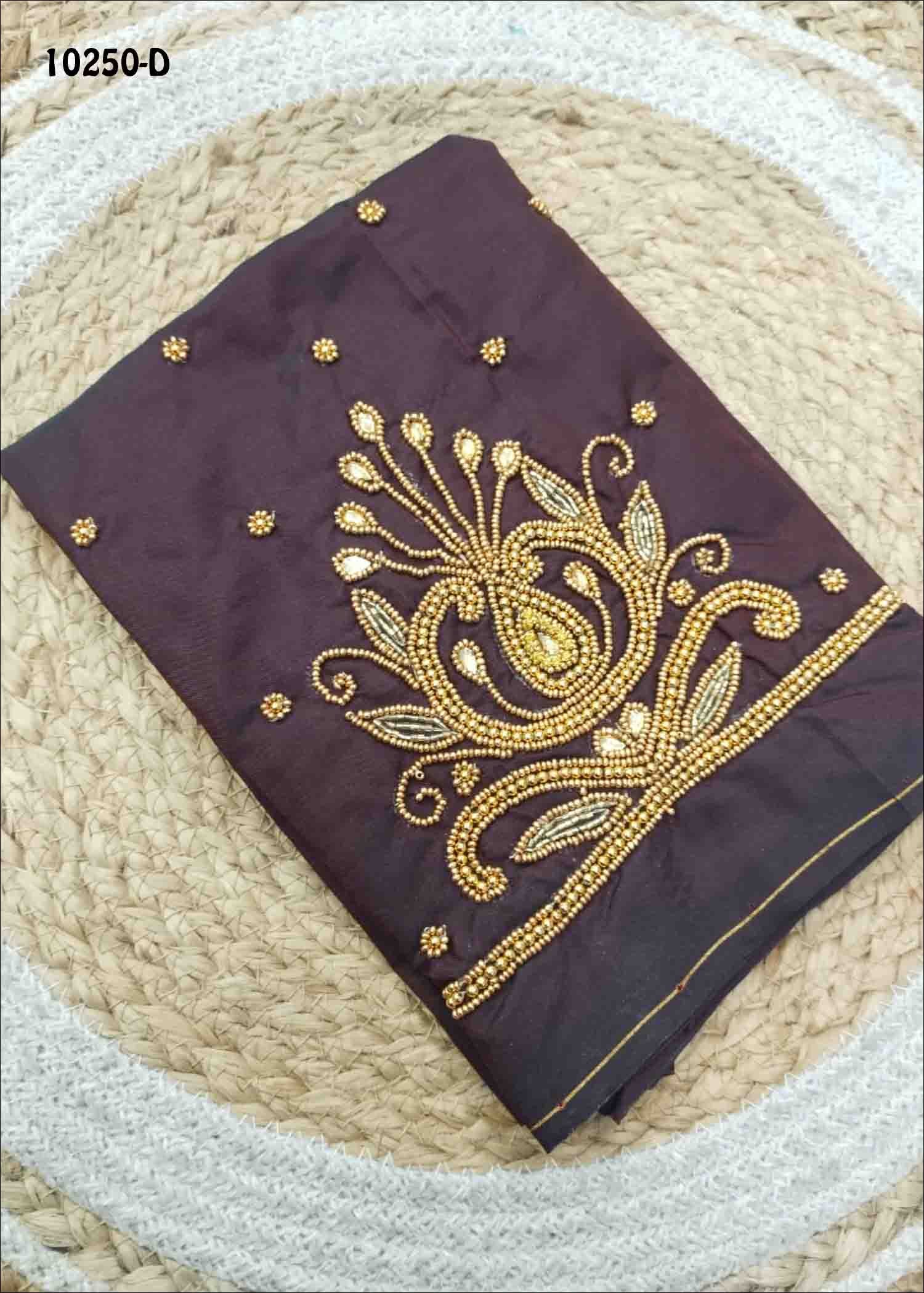 Thilaha -10250-D DatesBrown Color Silk Cotton Aari Work Blouse Material CM1485042 (LR4B)