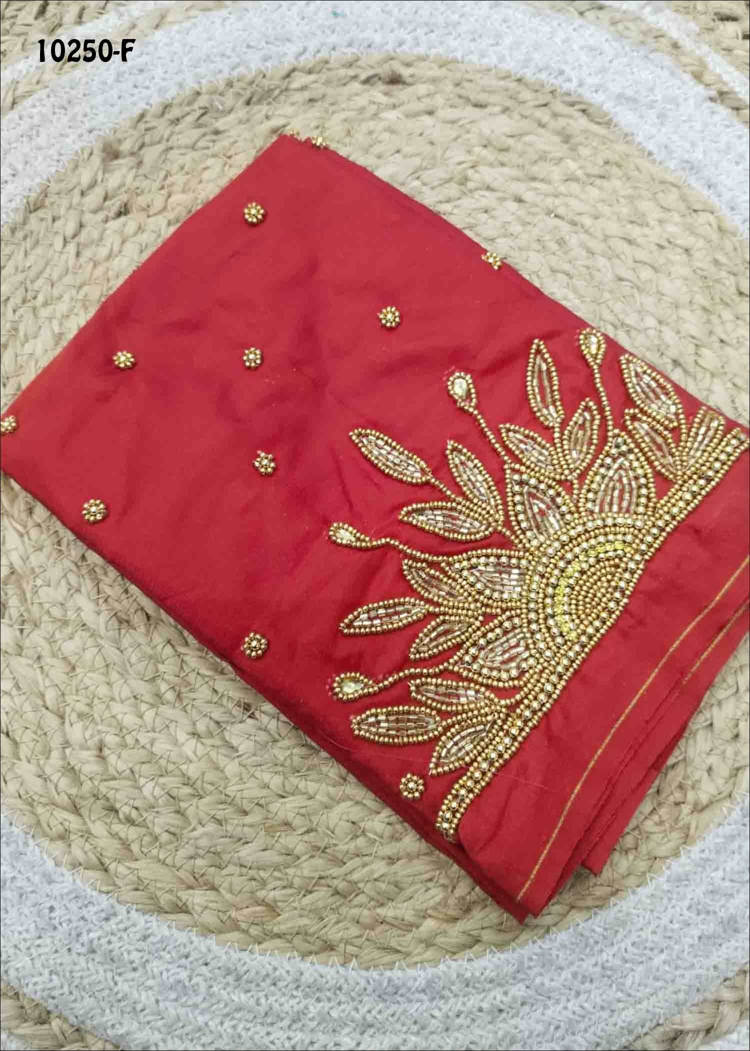 Thilaha -10250-F Red Color Silk Cotton Aari Work Blouse Material CM1485042 (LR4B)