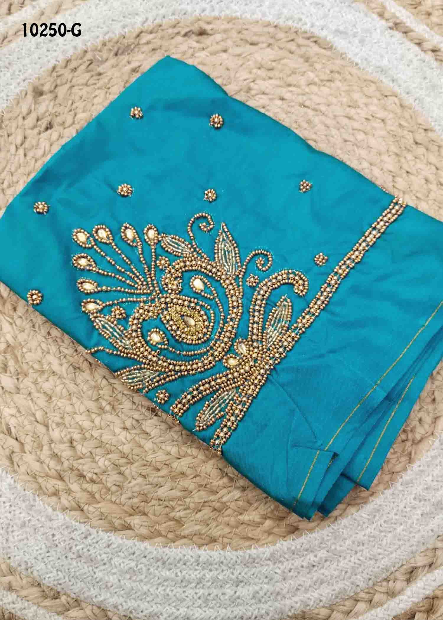 Thilaha -10250-G Sky Blue Color Silk Cotton Aari Work Blouse Material CM1485042 (LR4B)
