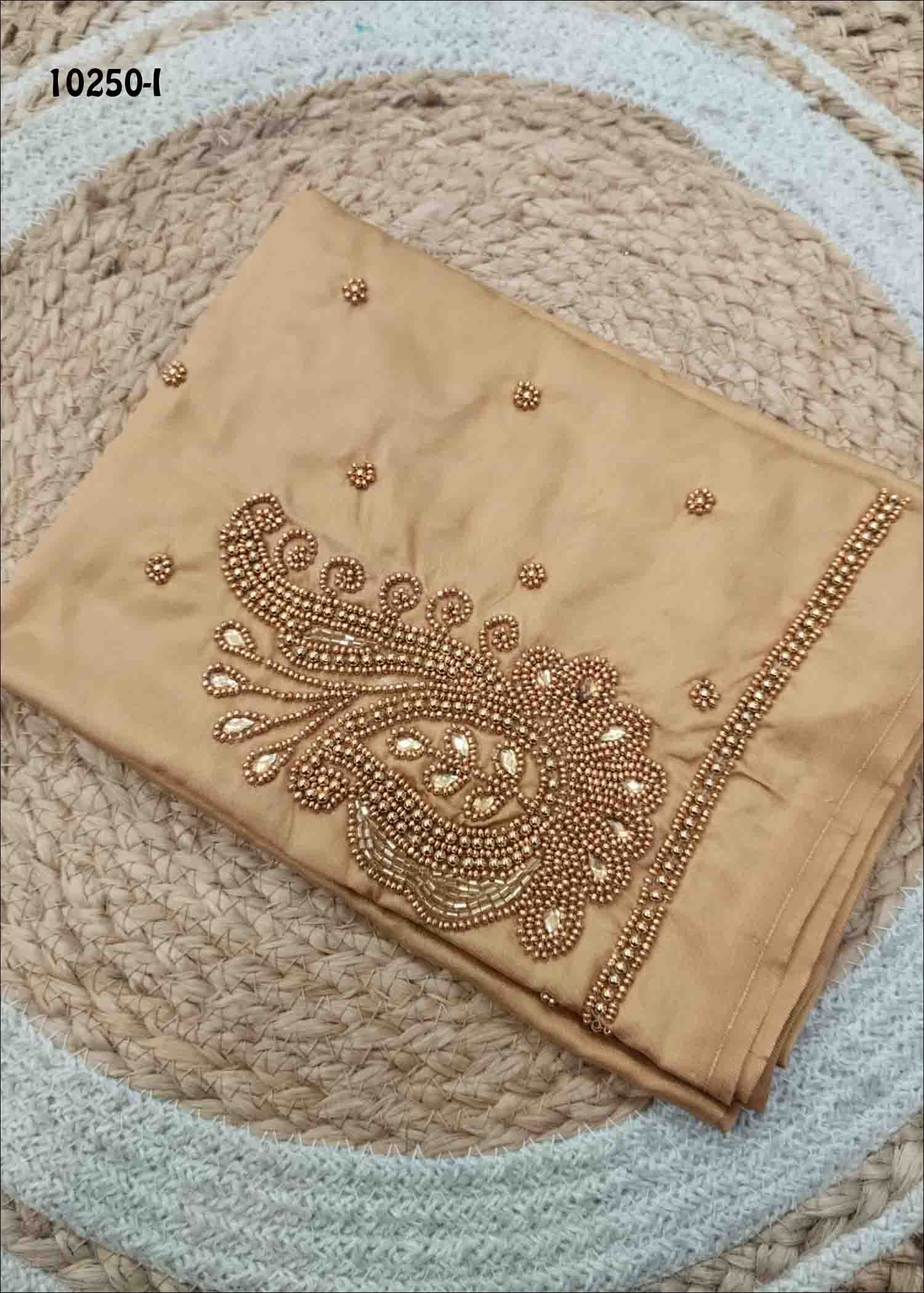 Thilaha -10250-I Tan Color Silk Cotton Aari Work Blouse Material CM1485042 (LR4B)