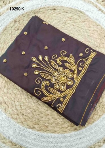 Thilaha -10250-K  Dates Brown Color Silk Cotton Aari Work Blouse Material CM1485042 (LR4B)