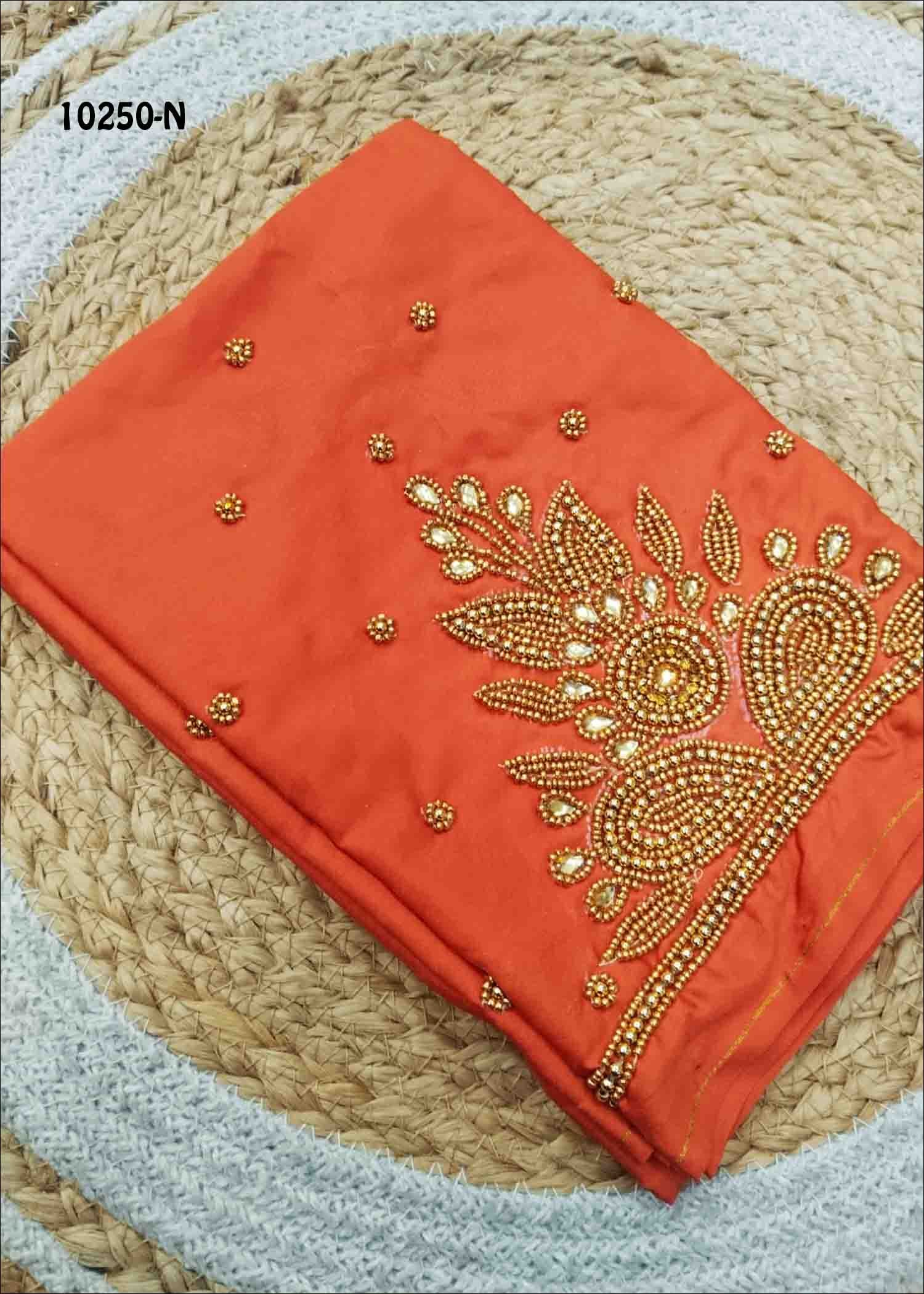 Thilaha -10250-N Orange Color Silk Cotton Aari Work Blouse Material CM1485042 (LR4B)