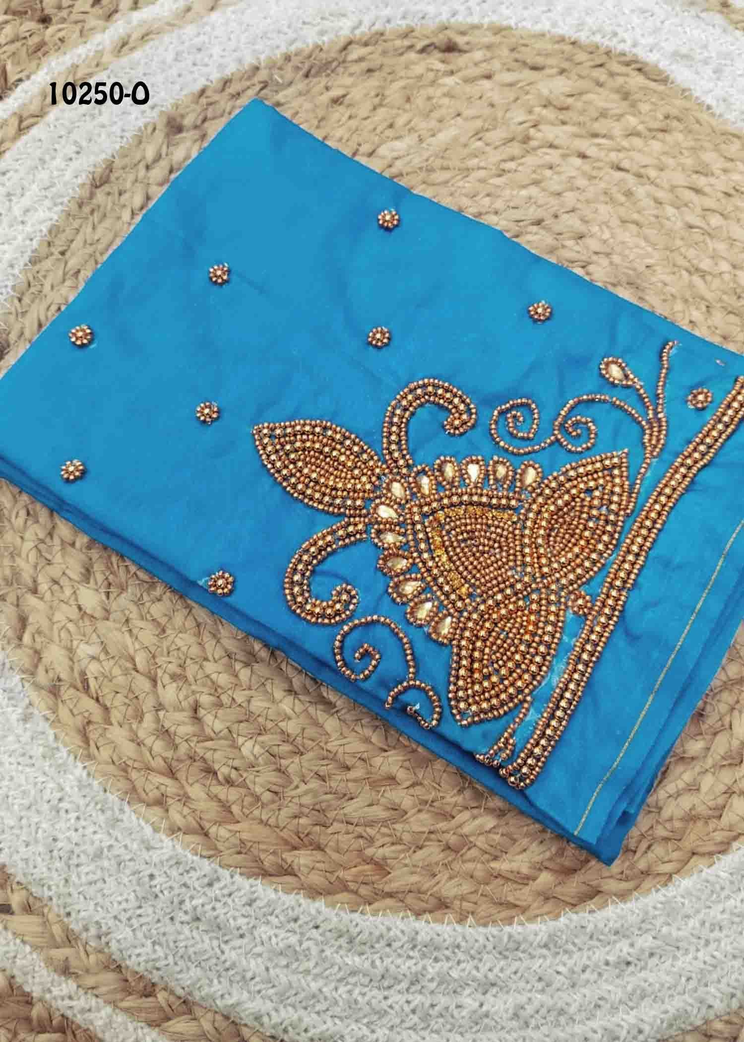 Thilaha -10250-O Sky Blue Color Silk Cotton Aari Work Blouse Material CM1485042 (LR4B)