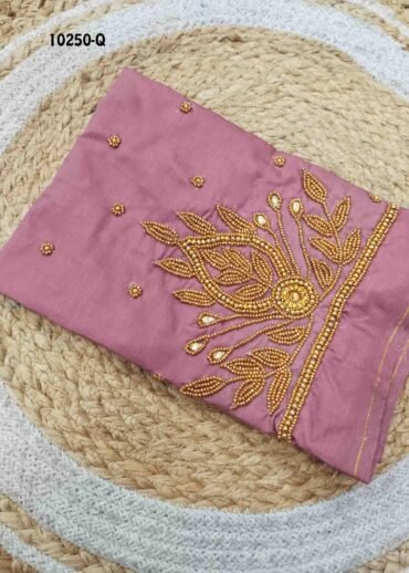 Thilaha -10250-Q  Onion Pink Color Silk Cotton Aari Work Blouse Material CM1485042 (LR4B)