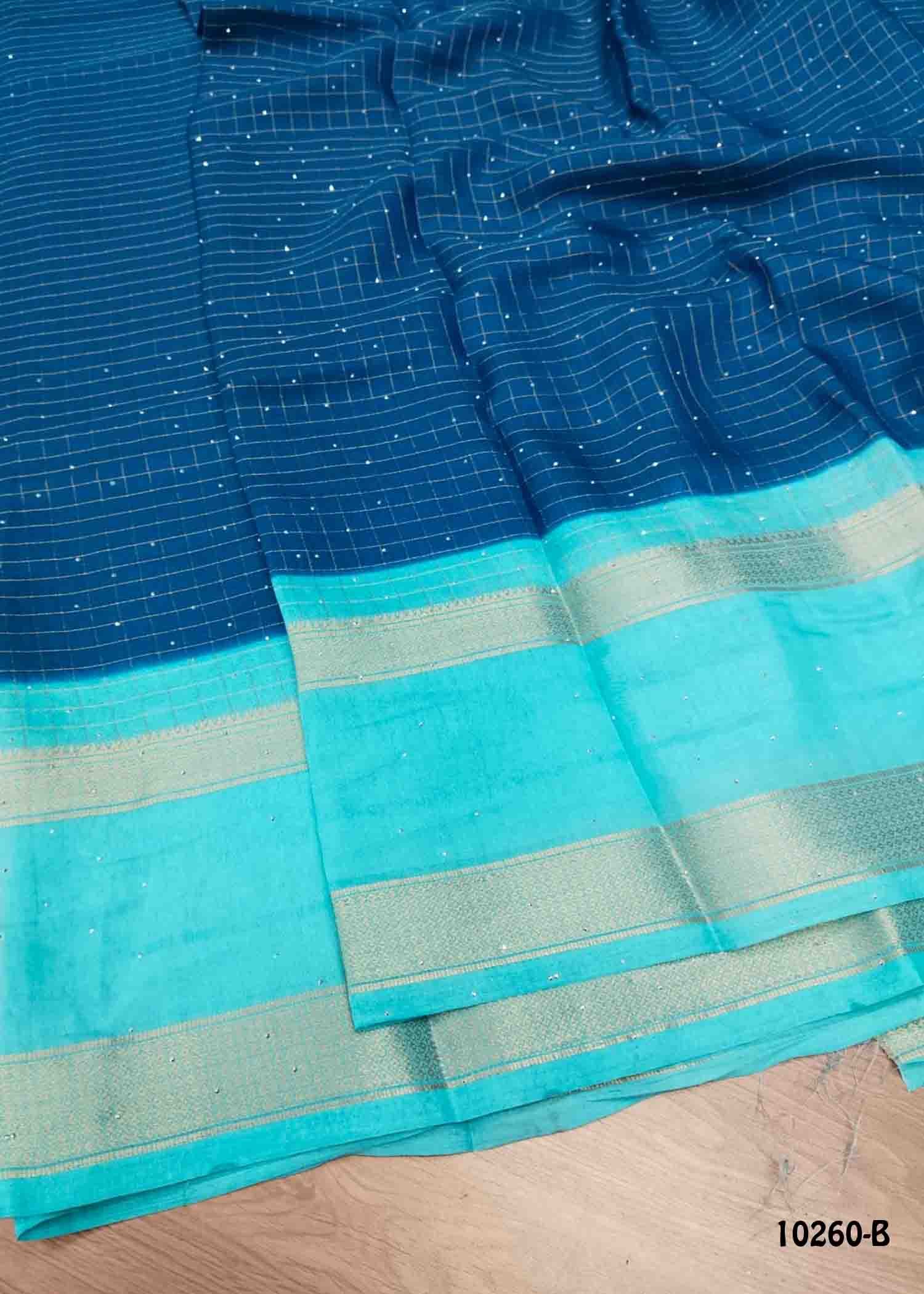 Krithika -10260-B PeacockBlue Color Fancy Moss Chiffon Saree CM1475308 (LR6E)