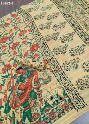 Vansika -10262-J  LightYellow Color Kalamkari Printed Pure Cotton Saree CM1461489 (RR1D)