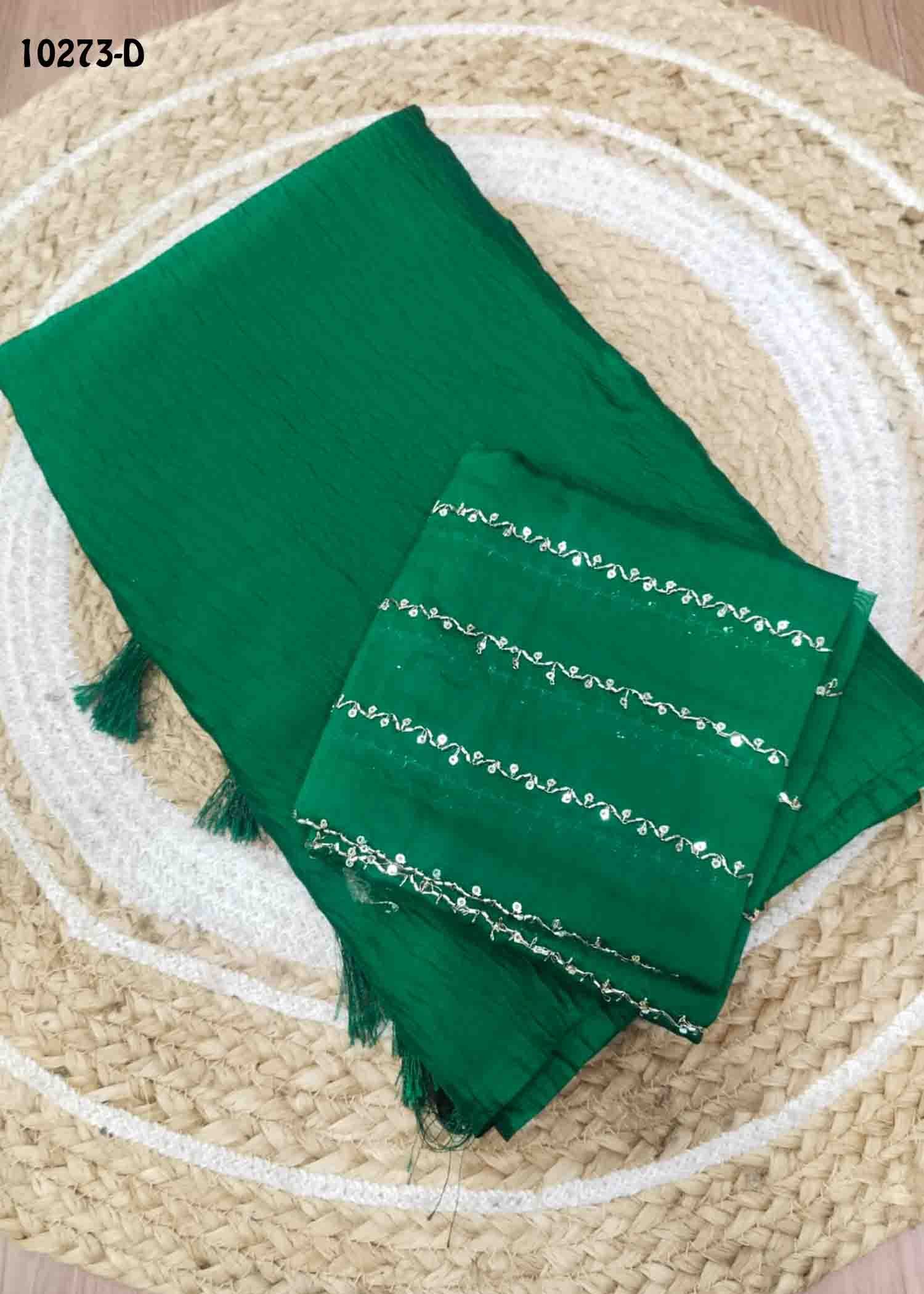 Divyasree -10273-D LeafGreen Color Excellent Crushed Chiffon Saree CM1490938 (RR1D)