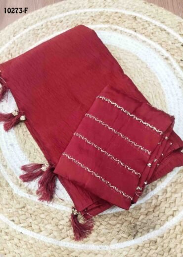 Divyasree -10273-F  DarkRed Color Excellent Crushed Chiffon Saree CM1490938 (RR1D)