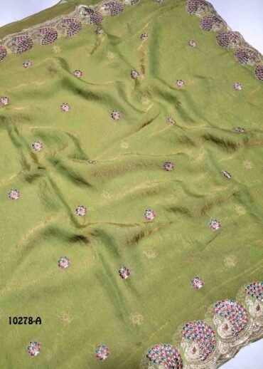 Samiksha -10278-A  SageGreen Color Premium Crushed Chiffon Saree CM1487623 (RR2E)