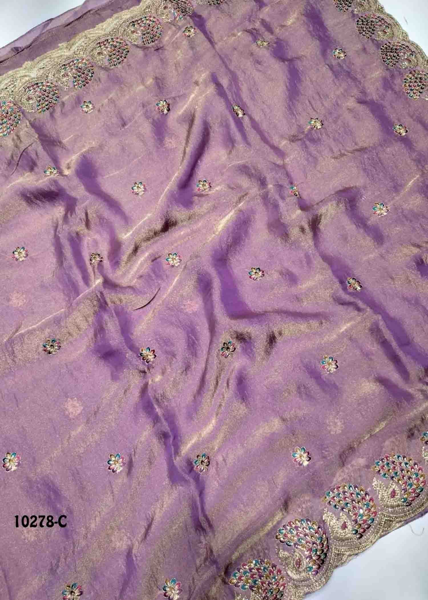 Samiksha -10278-C LightPurple Color Premium Crushed Chiffon Saree CM1487623 (RR2E)