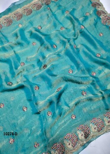 Samiksha -10278-D  CelesteBlue Color Premium Crushed Chiffon Saree CM1487623 (RR2E)