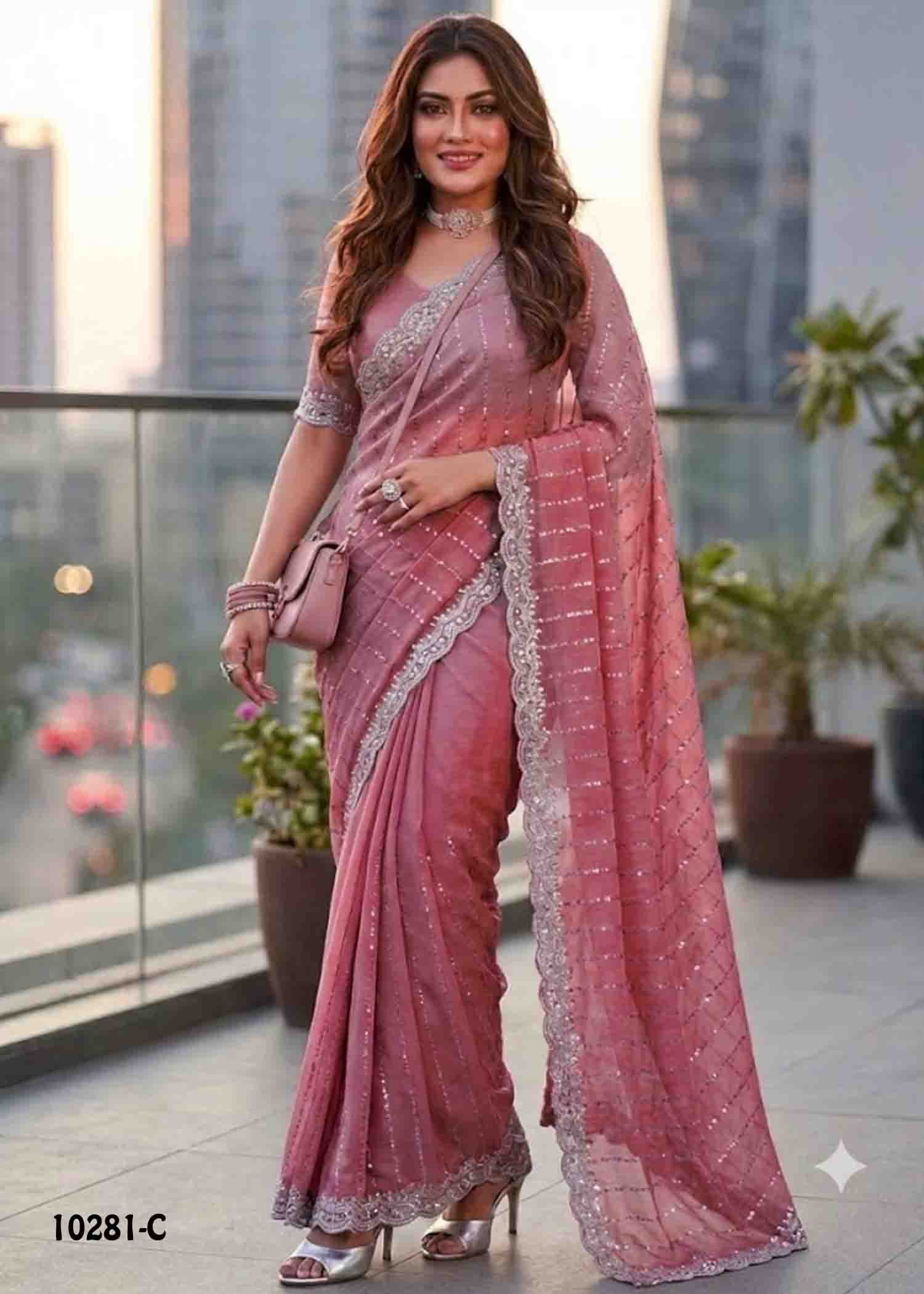 Anushka -10281-C DesirePink Color Premium Crushed Space Silk Saree CM1487624 (RR5B)