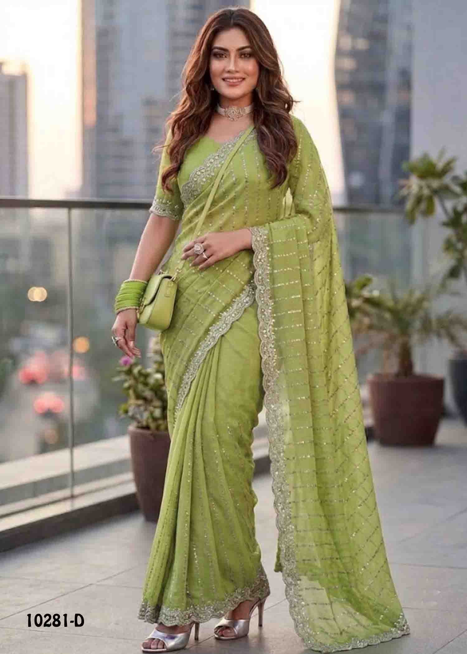 Anushka -10281-D SageGreen Color Premium Crushed Space Silk Saree CM1487624 (RR5B)