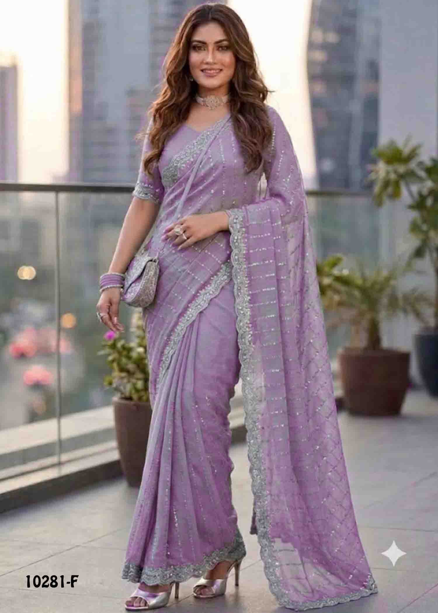 Anushka -10281-F Lavender Color Premium Crushed Space Silk Saree CM1487624 (RR5B)