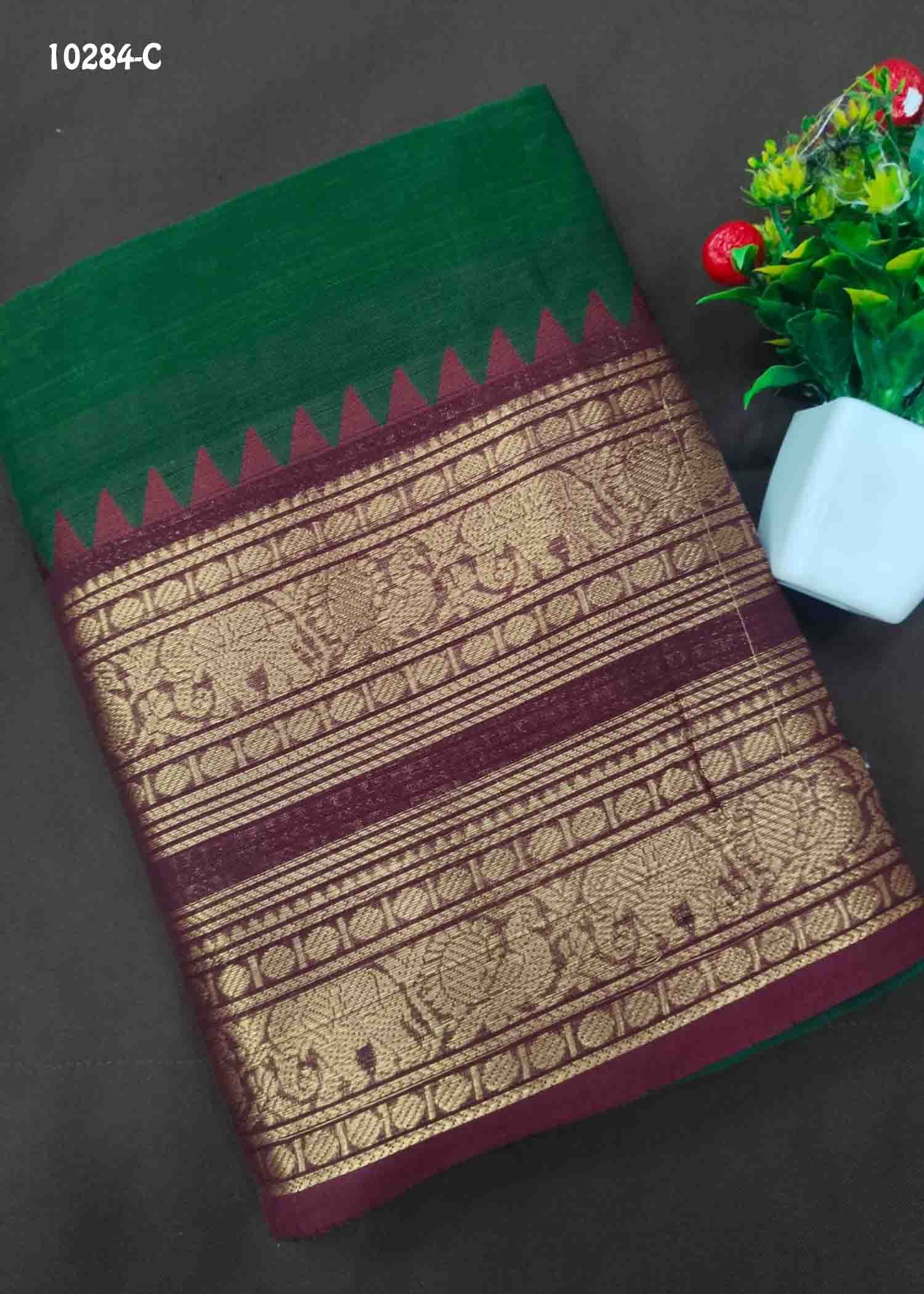 Teajaswini -10284-C ArmyGreen Color Traditional Chettinad Cotton Saree CM1493680 (RR6B)