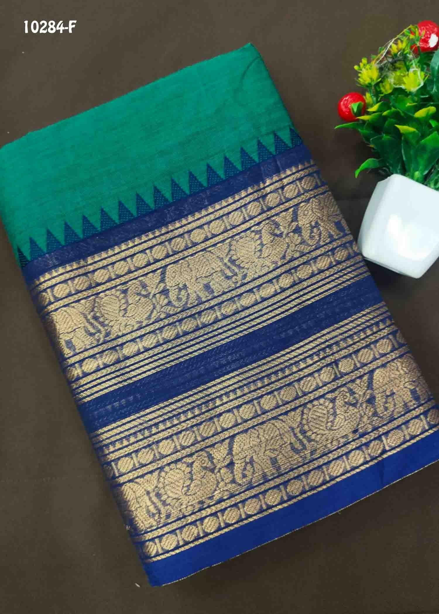 Teajaswini -10284-F PineGreen Color Traditional Chettinad Cotton Saree CM1493680 (RR6B)