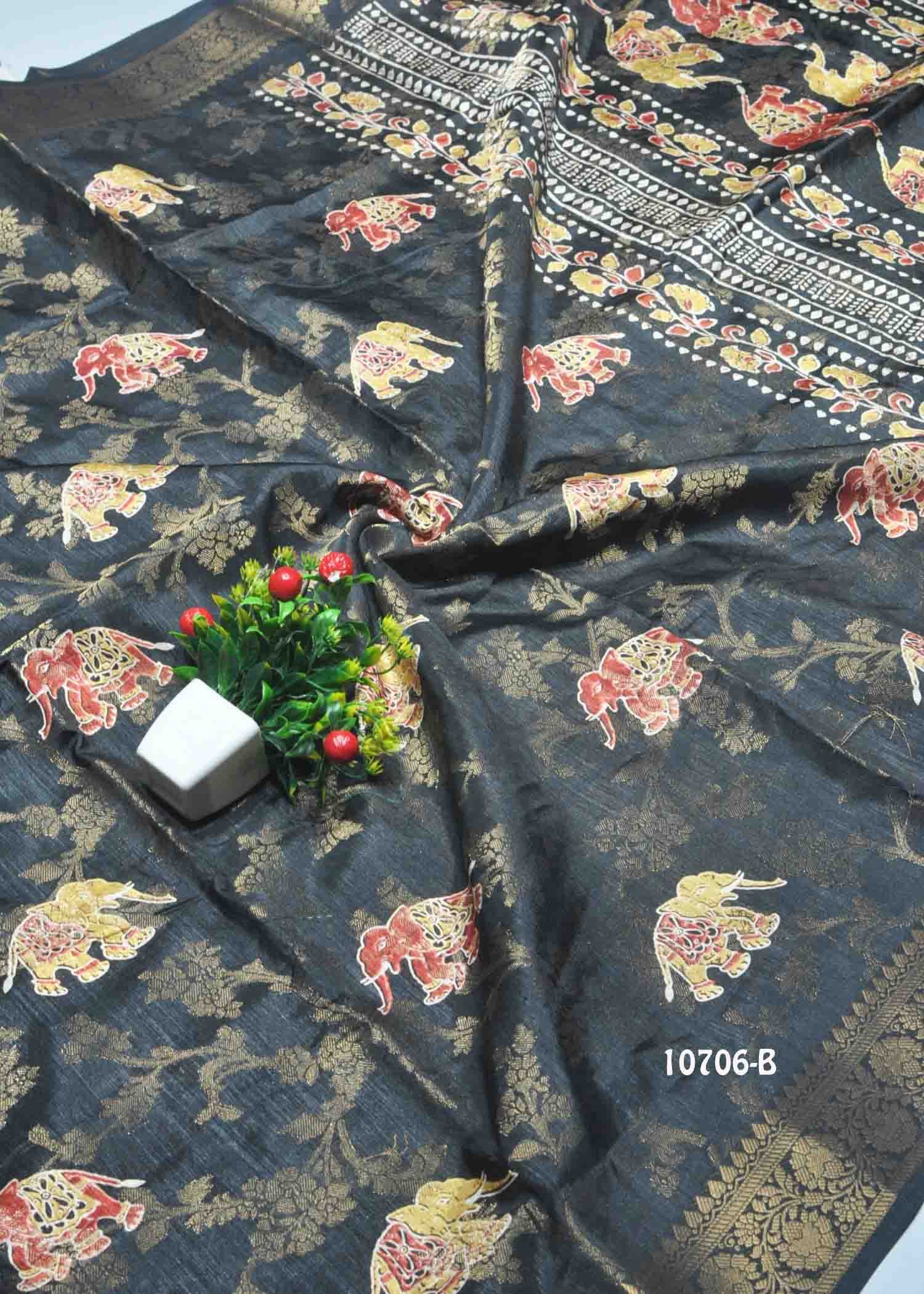 Srilekha -10706-C Black Color Excellent Raw Silk Saree CM1485180 (RR3C)