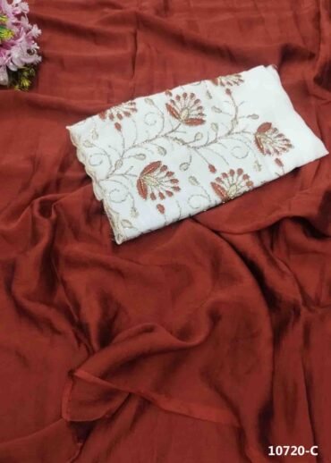 Zara -10720-C Rustbrown Color Excellent Crushed Saree CM1475497 (RR2D)