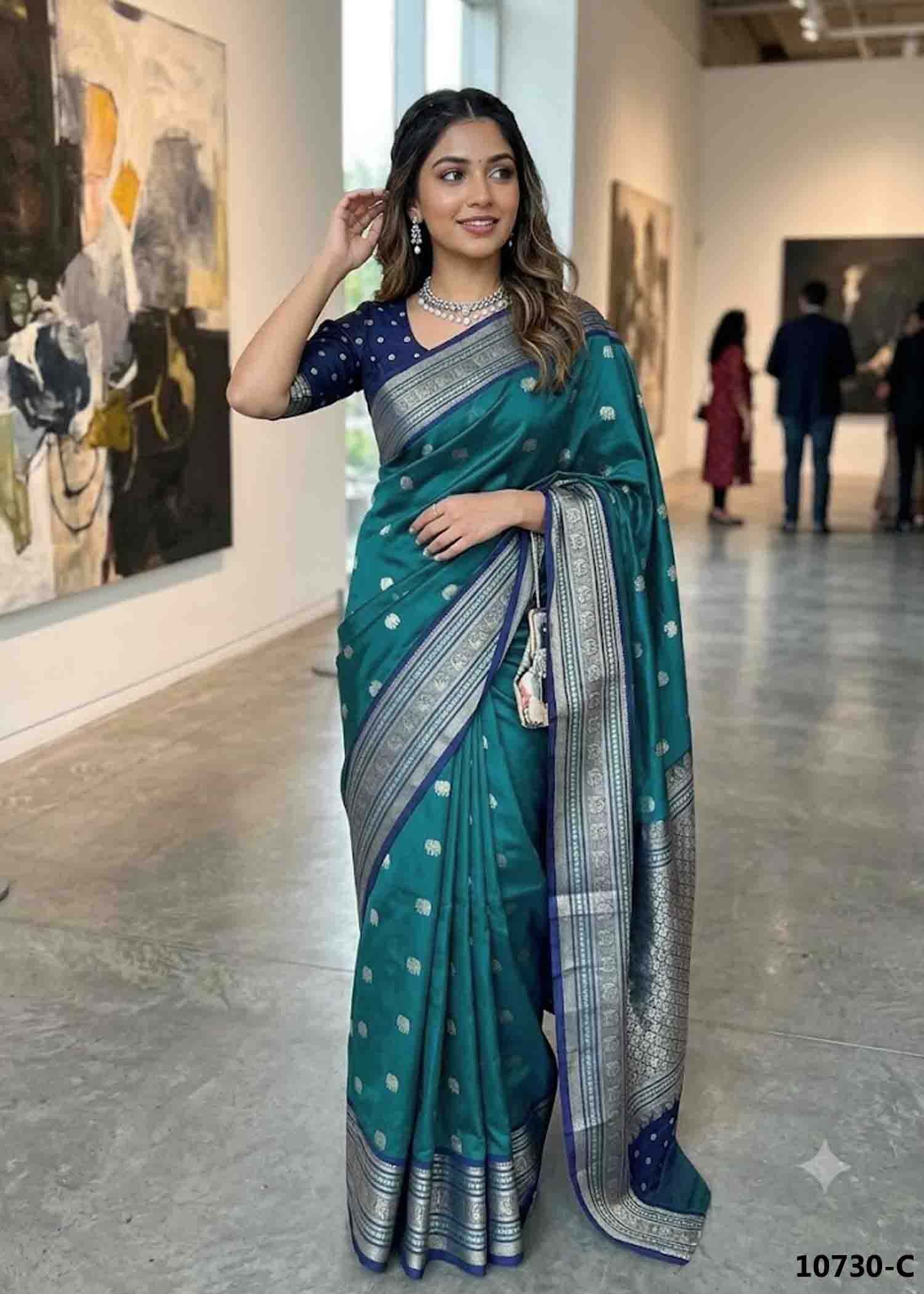 Janani -10730-C Peacockblue Color Excellent Banaras Saree CM1492739